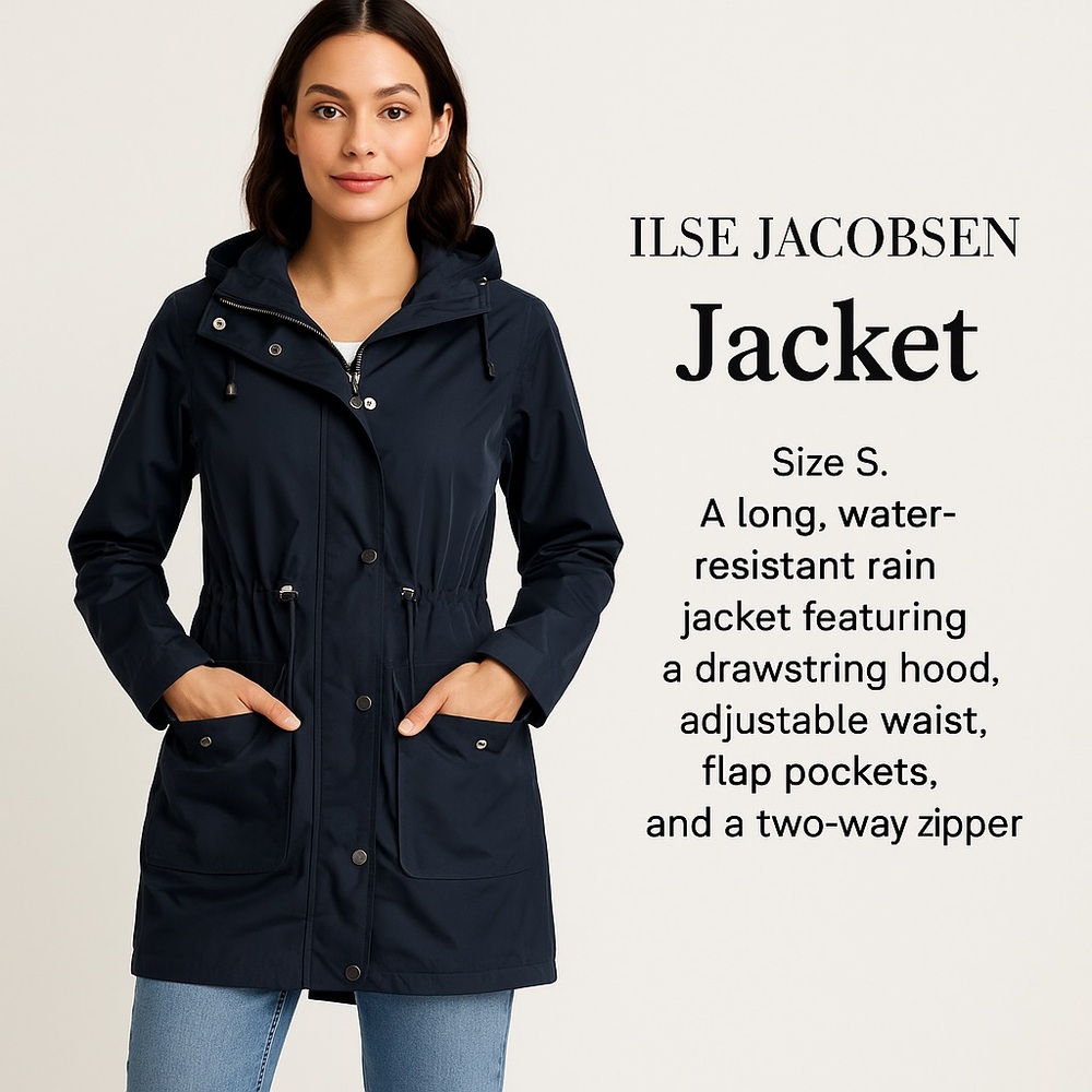 Ilse Jacobson Navy Blue Jacket - Rain/ Wind‎ Long Jacket Size 36 (6)